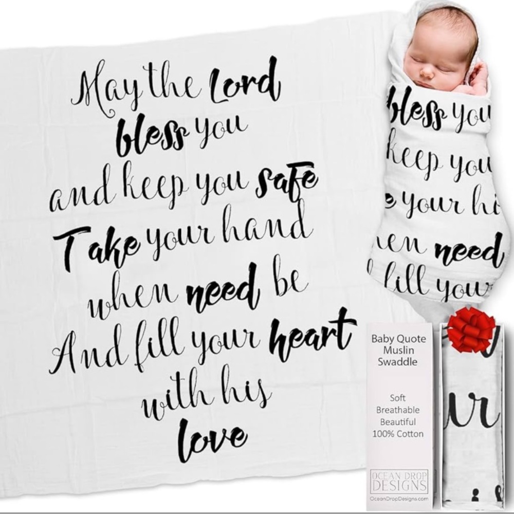 OCEAN DROP DESIGNS➕Keep You Safe Quote Swaddle Baby Blanket